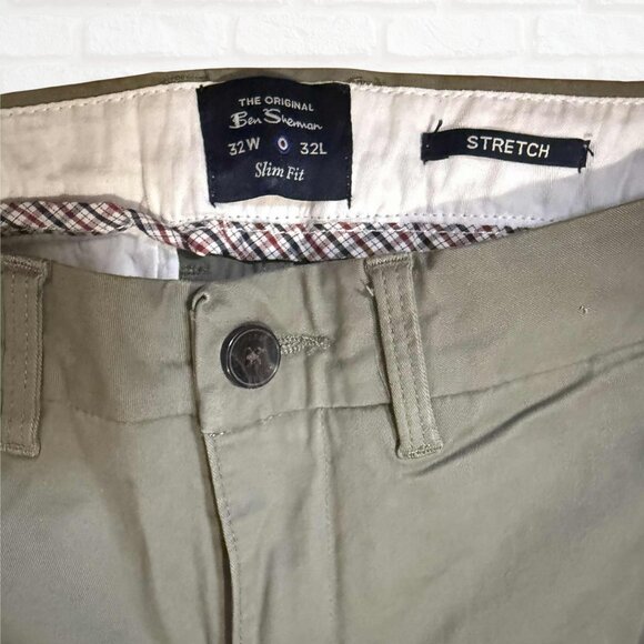 Ben Sherman Signature Slim Fit Stretch Chino Pants 32x32 Olive Green Cotton - Picture 4 of 7